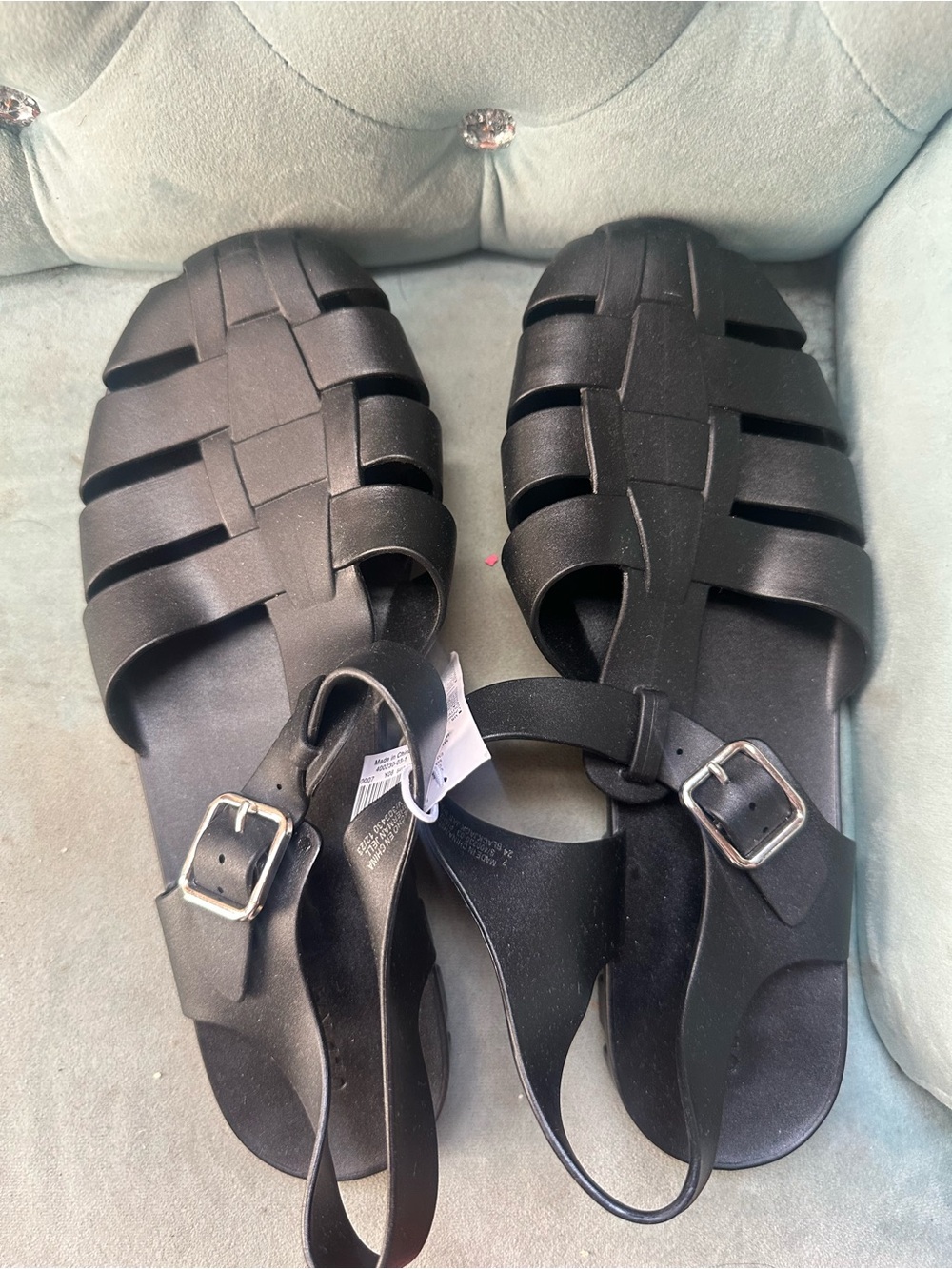 Old Navy Black Women's Fisherman-Style Sandals with Silver Buckles